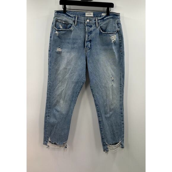 FRAME Women's Le Original High Rise Light Wash Distressed Straight Jean Size 32 - Picture 1 of 9